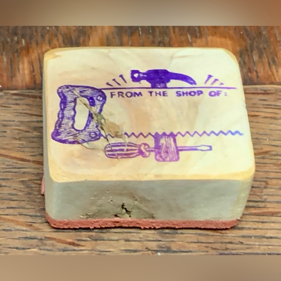 1980s Vintage FROM THE SHOP OF Tool Themed Wooden Block Rubber Ink Stamp - Picture 12 of 12